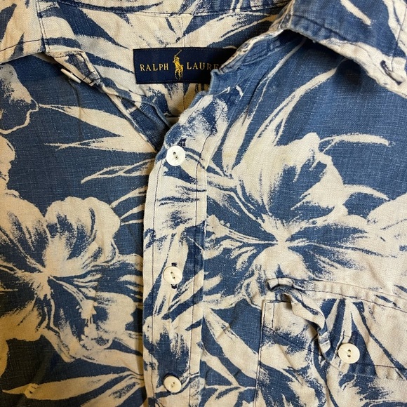 Polo Ralph Lauren 1/2 Button Hawaiian Shirt Mens small Linen Floral Button Down - Picture 2 of 5